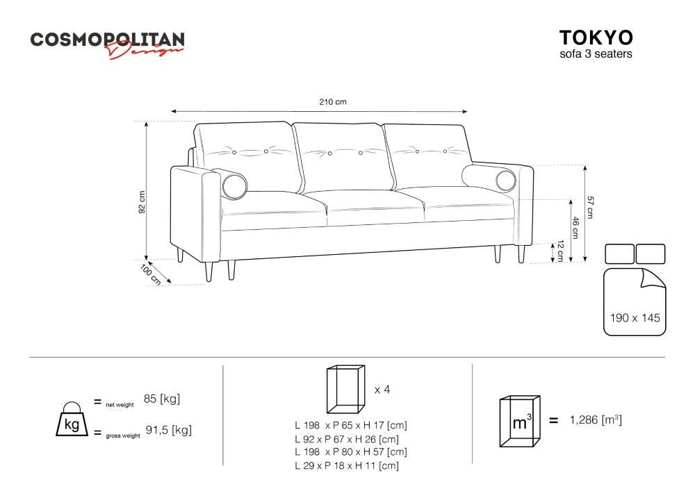 Cosmopolitan Design Com Sofas Tokyo Sofa 3 Sitze