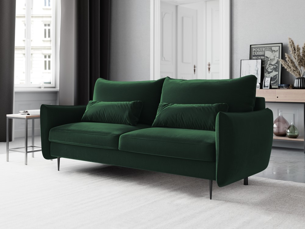 Dīvāns (vermont) kosmopolītiska dizaina pudele zaļa, melna metāla, samta