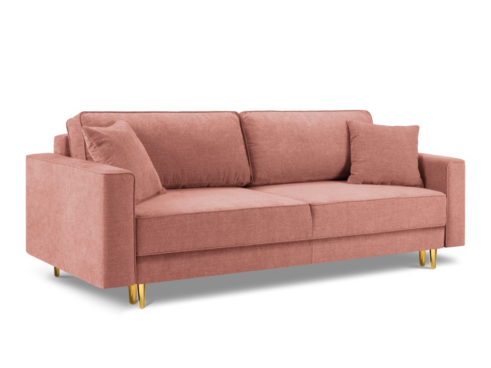 Sofa bed (fano) cosmopolitan design pink, gold metal, structured fabric