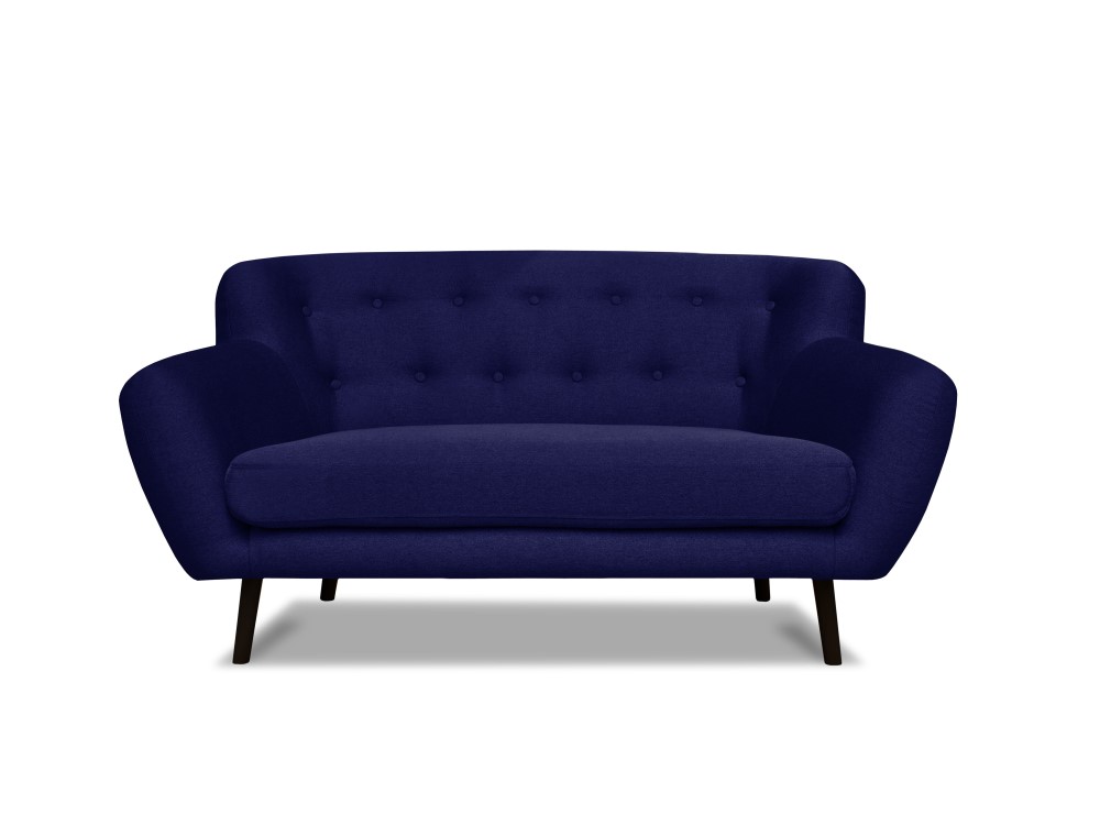 Sofa (Londonas) kosmopolitiško dizaino tamsiai mėlyna, juodo buko mediena, struktūrinis audinys