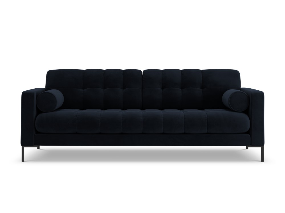 Sofa (bali) kosmopolitiško dizaino tamsiai mėlyna, aksominė, juodo metalo
