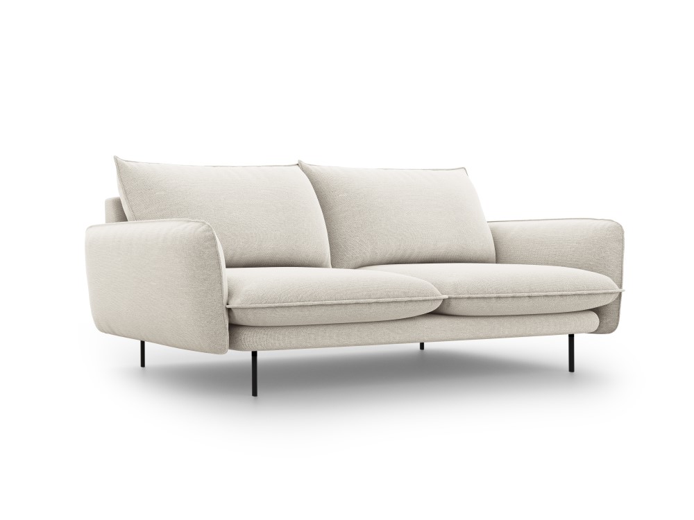 Sofa (Viena) kosmopolitiško dizaino šviesiai smėlio spalvos, struktūrinis audinys, juodas metalas