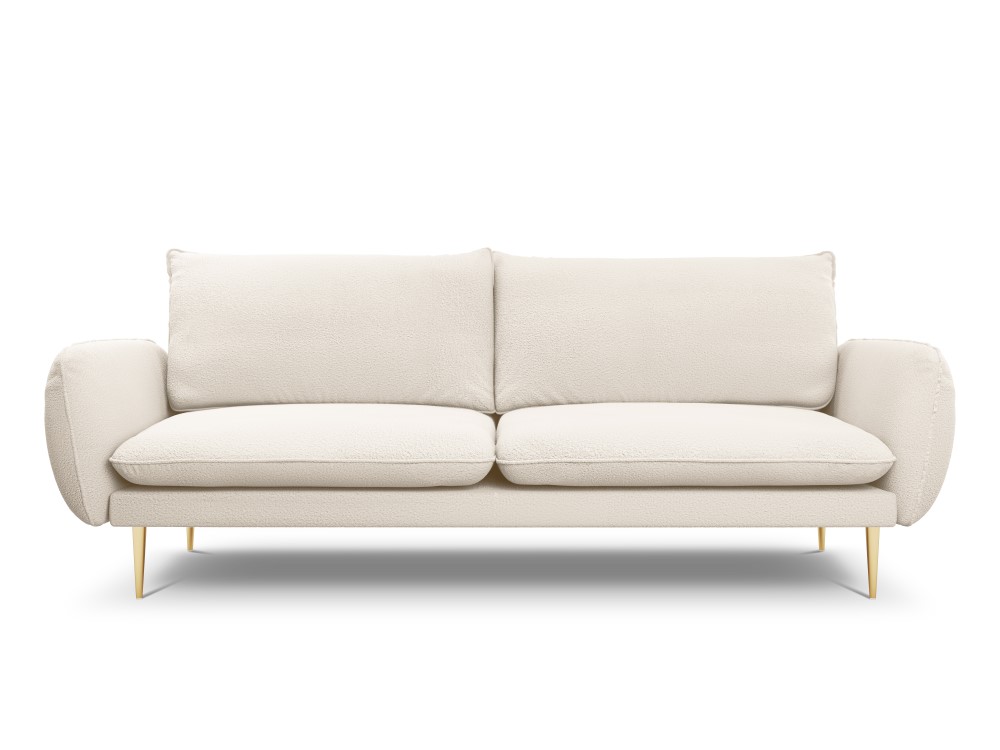 Sofa (Viena) kosmopolitiško dizaino smėlio spalvos, boulé audinys, auksinis metalas