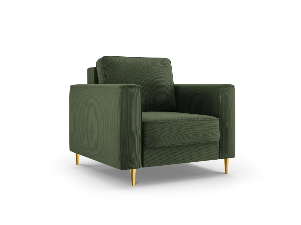 Nojatuoli (fano) kosmopoliittinen design pullonvihreä, kultainen metalli, sametti