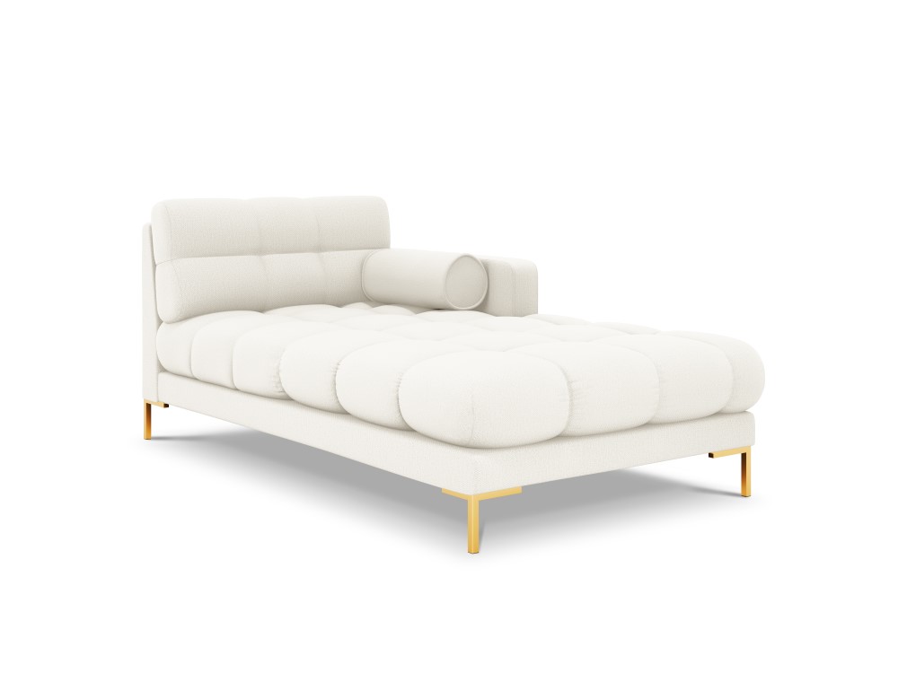 Dīvāns (bali) kosmopolītisks dizains gaiši bēšs, strukturēts audums, zelta metāls, labāk