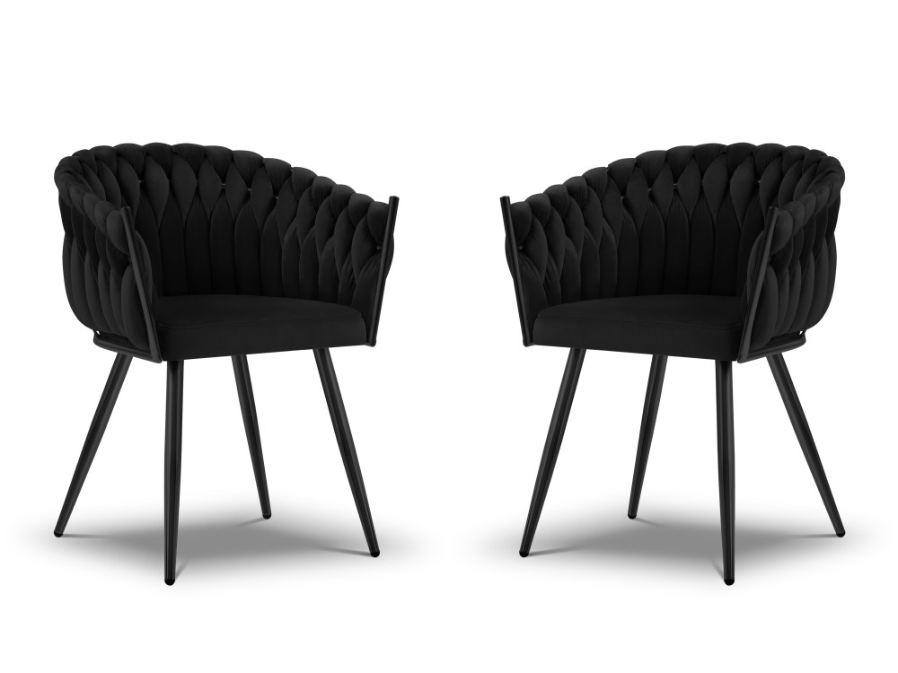 2 kėdžių rinkinys (Shirley) kosmopolitiško dizaino juoda, aksominė, juodo metalo
