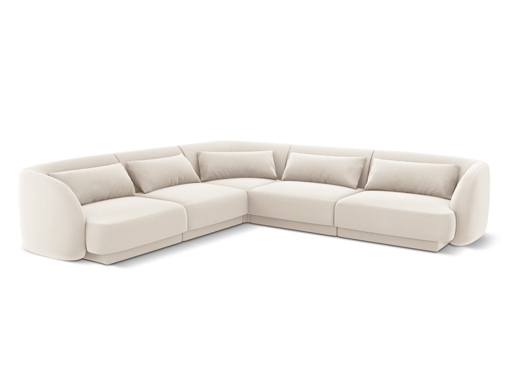 Aksominė kampinė sofa &#39;tulum&#39; šviesiai smėlio spalvos, aksominė