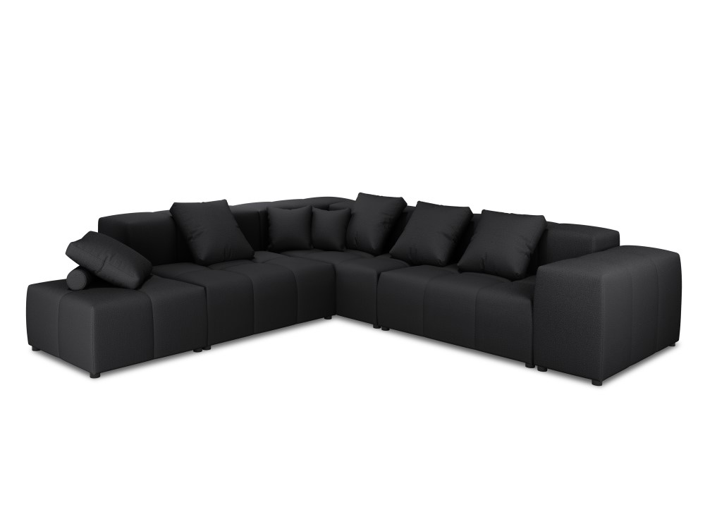 Kampinė sofa (romos) kosmopolitiško dizaino juoda, struktūrinio audinio