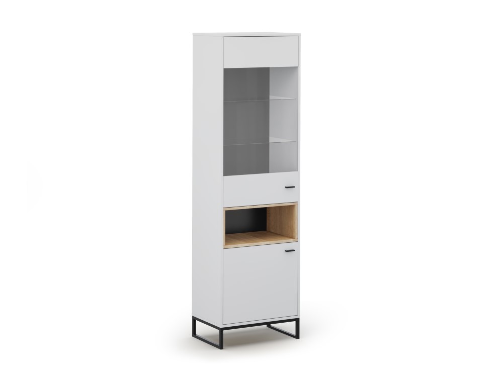 Display cabinet with glass (olis) cosmopolitan design white, mdf, black metal