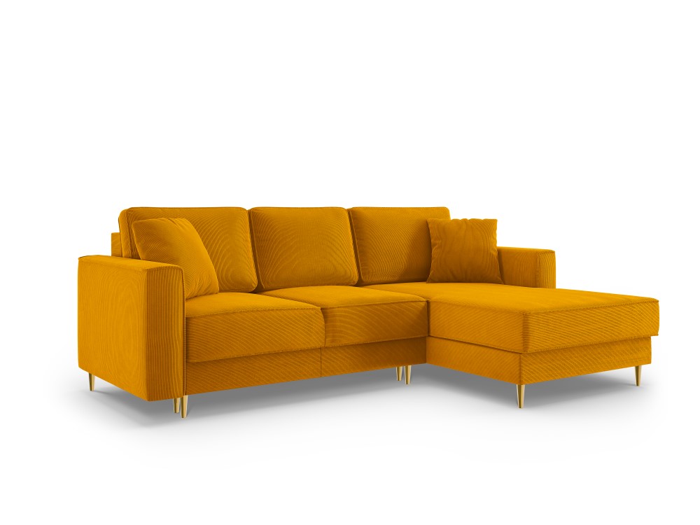 Угловой диван-кровать (фано) космополитический дизайн желтый, бархат, золотой металл, лучше
