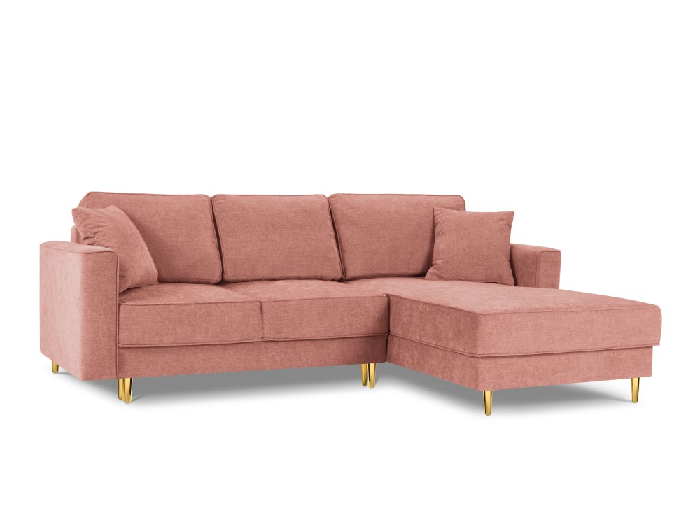 Corner sofa bed (fano) cosmopolitan design pink, structured fabric, gold metal, better