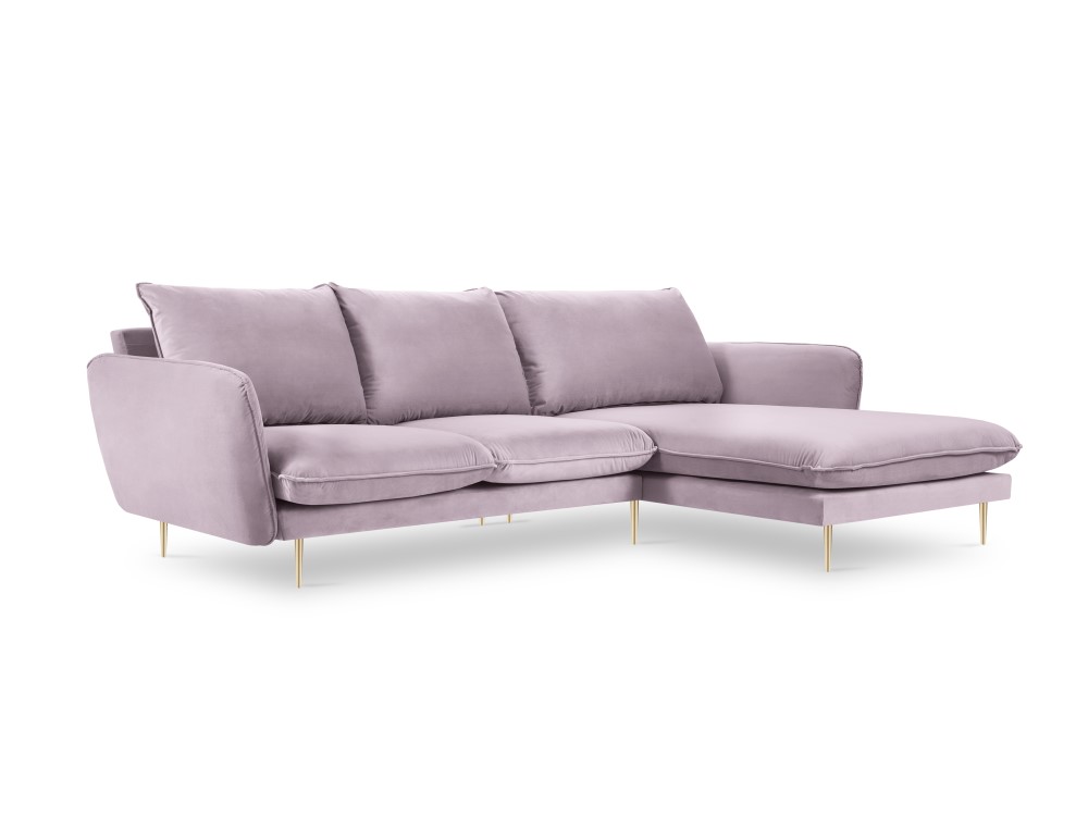 Kampinė sofa (Viena) kosmopolitiško dizaino levandų, aksomo, aukso metalo, geriau