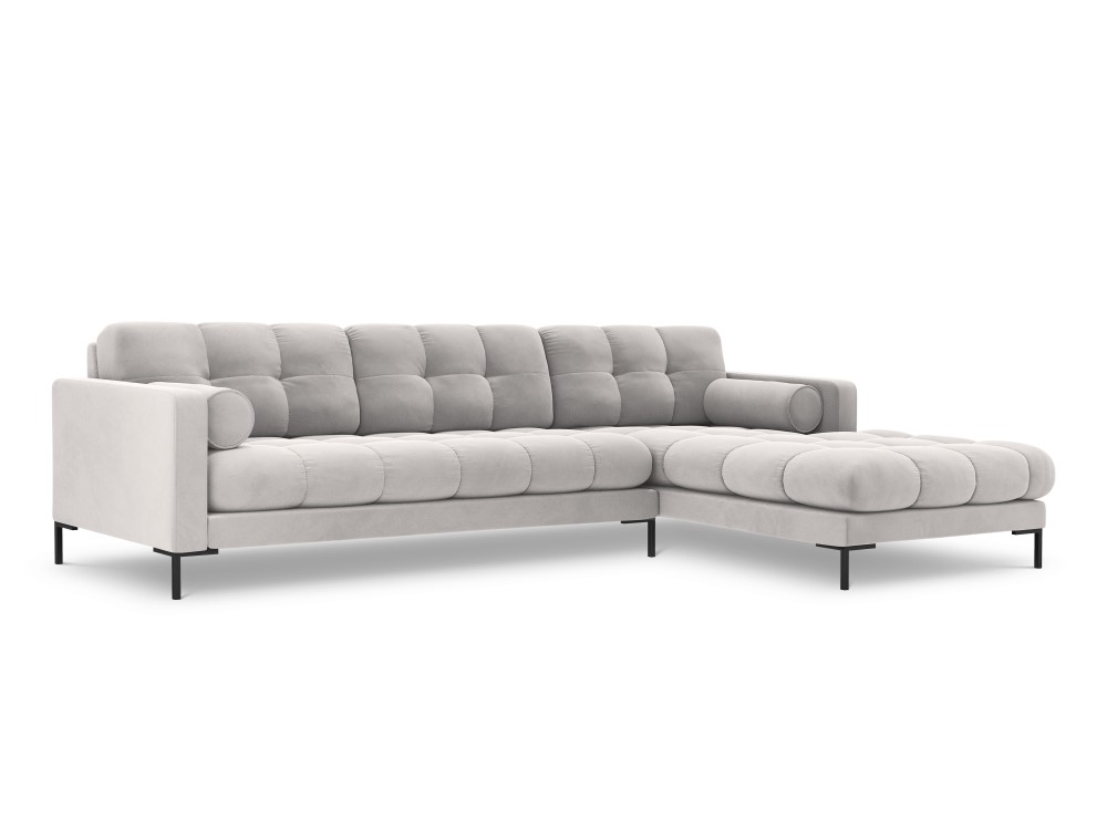 Stūra dīvāns (bali) kosmopolītiska dizaina sudrabs, samts, melns metāls, labāk