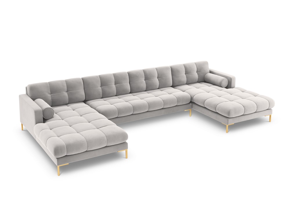 U veida stūra dīvāns (bali) kosmopolītiska dizaina zelta metāls, sudrabs, samts
